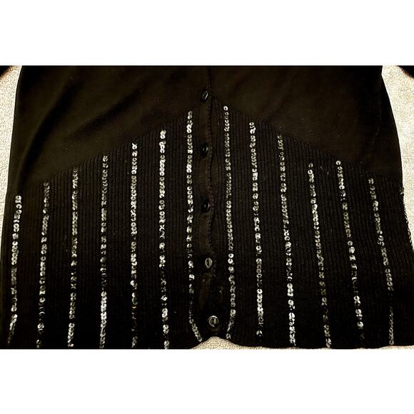 Women’s black sequin button front cardigan sweater - Picture 4 of 6